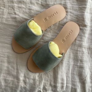 GIFTED: St Agni Aiko Slides Olive Suede 38